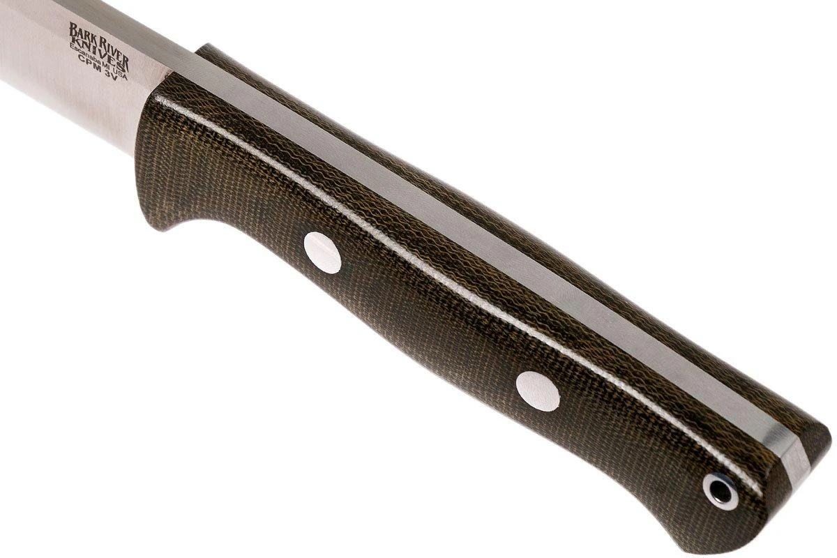 Bark River Bravo 1 CPM 3V Rampless, Green Canvas Micarta, Funda Marrón 7 Bark River Bravo 1 CPM 3V Rampless, Green Canvas Micarta, Funda Marrón - Image 5