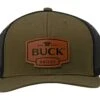 Buck Logo Leather Patch Cap 89160, OD Green/Black, Gorra -Navaja Tienda BUCK89160 01 buck