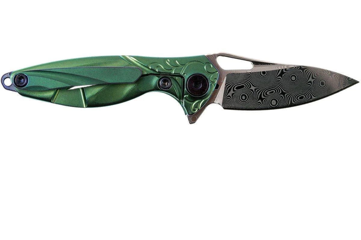 Rike Mini Hummingbird Navaja Damascus, Verde 4 Rike Mini Hummingbird Navaja Damascus, Verde - Image 2